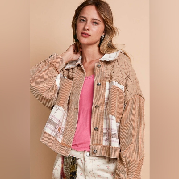 POL Corduroy Jacquard Patchwork Button Up Jacket - Picture 2 of 5